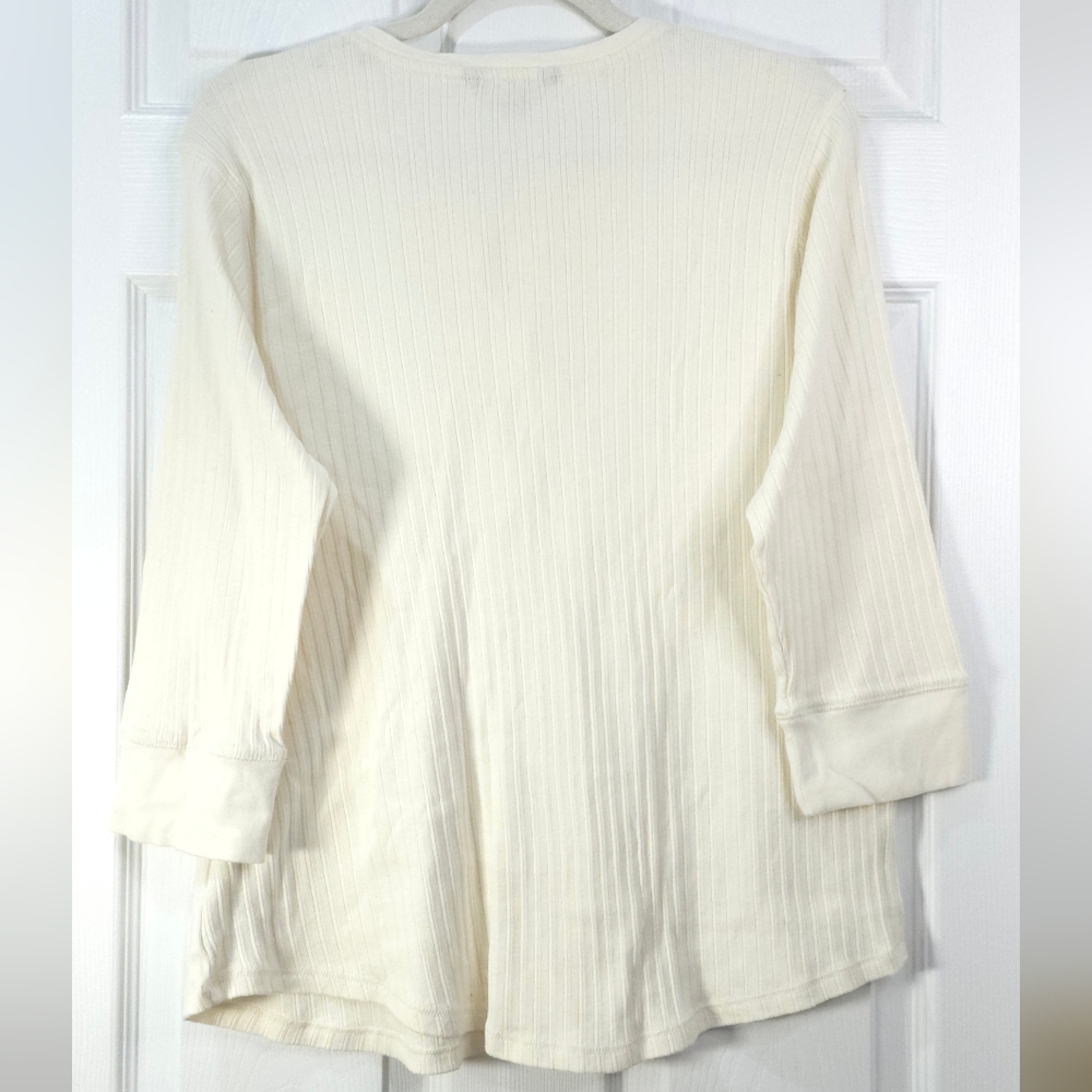 Lauren Ralph Lauren Ivory Ribbed Lace-Up Henley Top XL 100% Cotton - Picture 4 of 10